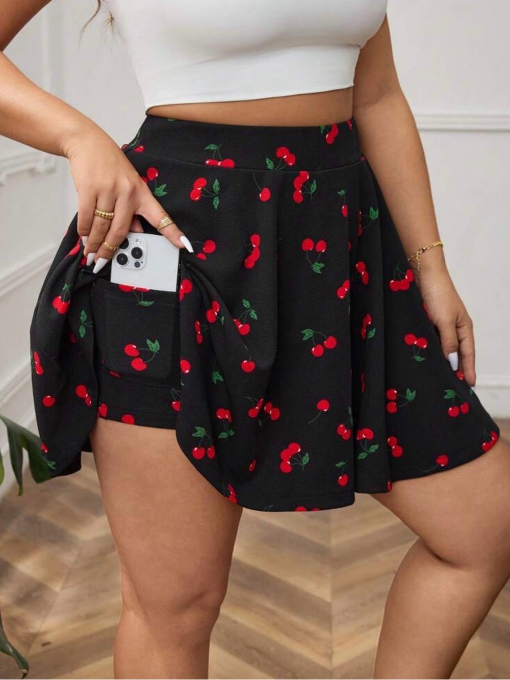SHEIN Black Cherry-Print Skort